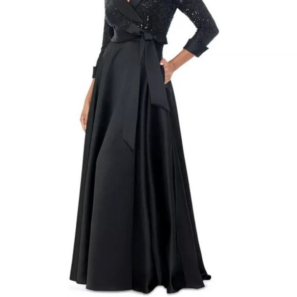 Xscape Black Sequin Long Sleeve Tux Ballgown - Picture 4 of 7